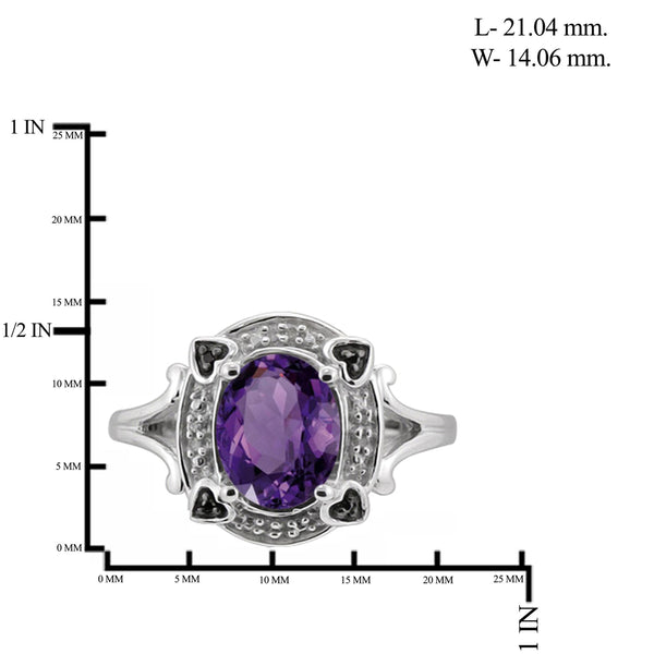 JewelonFire 1.60 Carat T.G.W. Amethyst And 1/20 Carat T.W. Black & White Diamond Sterling Silver Ring - Assorted Colors