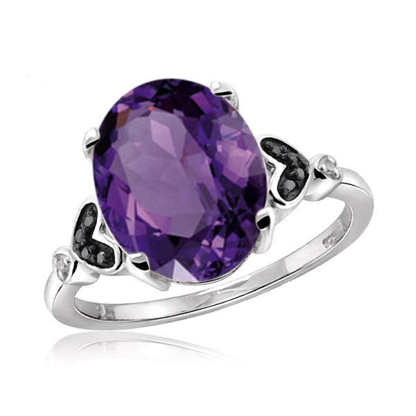 JewelonFire 1.60 Carat T.G.W. Amethyst And 1/20 Carat T.W. Black & White Diamond Sterling Silver Ring - Assorted Colors