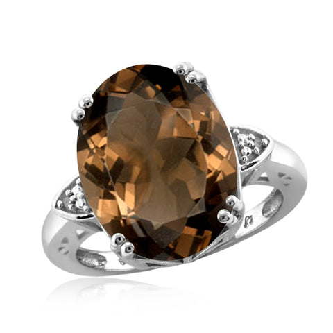 JewelonFire 8 1/2 Carat T.G.W. Smoky Quartz And White Diamond Accent Sterling Silver Ring