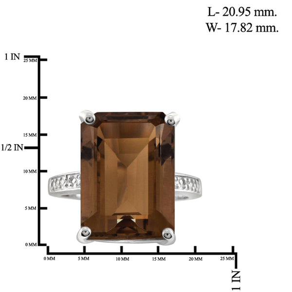 JewelonFire 14 1/4 Carat T.G.W. Smoky Quartz And White Diamond Accent Sterling Silver Ring - Assorted Colors