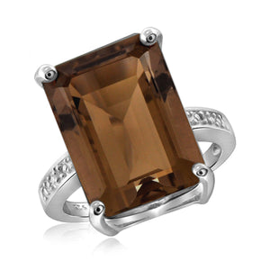 JewelonFire 14 1/4 Carat T.G.W. Smoky Quartz And White Diamond Accent Sterling Silver Ring - Assorted Colors
