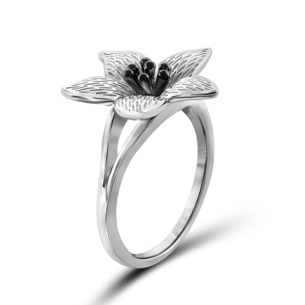 JewelonFire Two-Tone Sterling Silver Blossoming Beauty Flower Ring