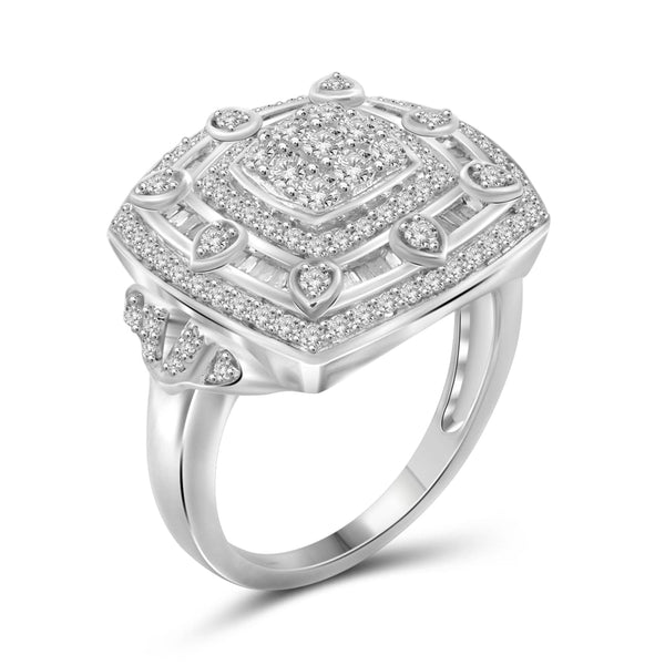 JewelonFire 1 Carat T.W. White Diamond Sterling Silver Square Cocktail Ring