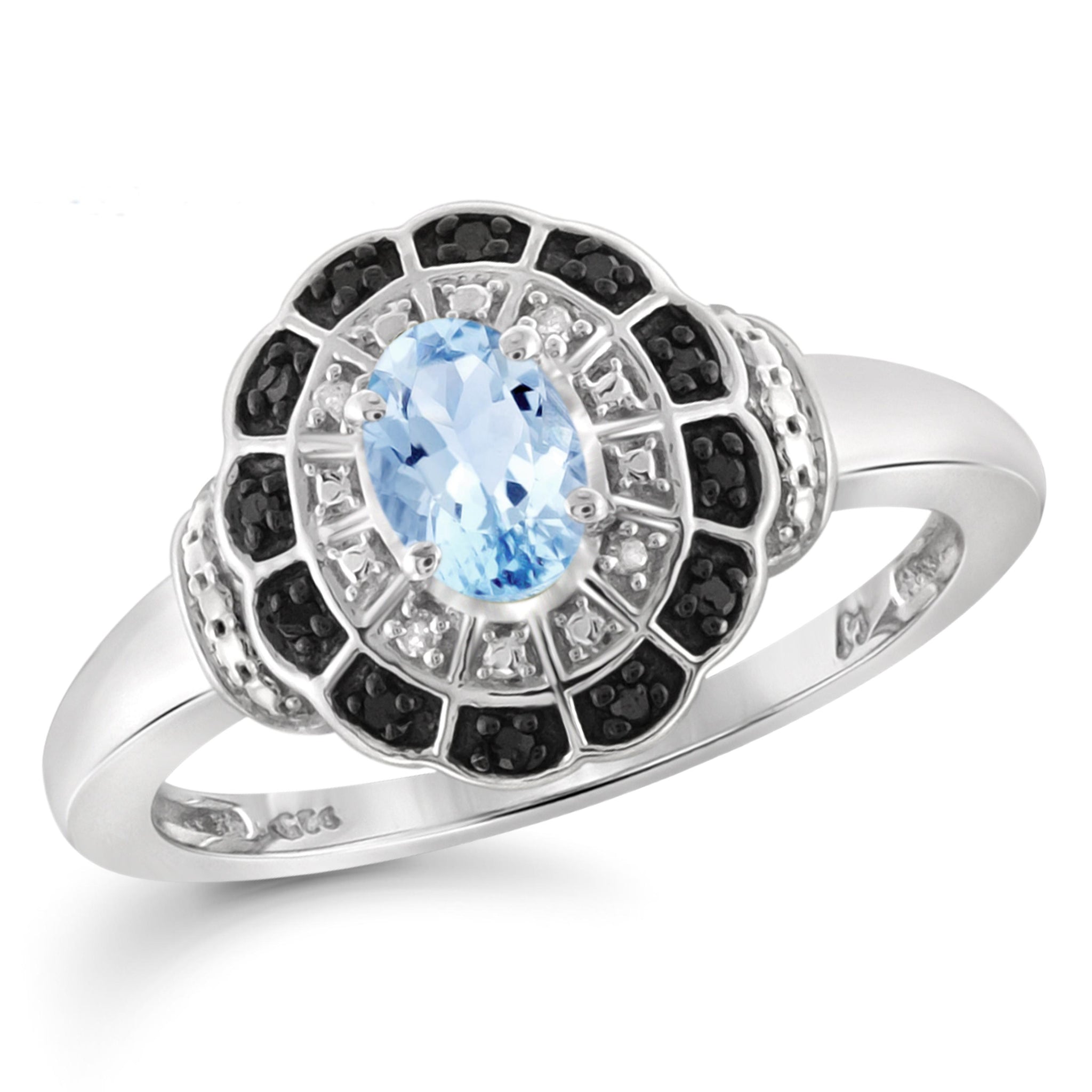 JewelonFire 1/2 Carat T.G.W. Sky Blue Topaz And Black & White Diamond Accent Sterling Silver Ring - Assorted Colors