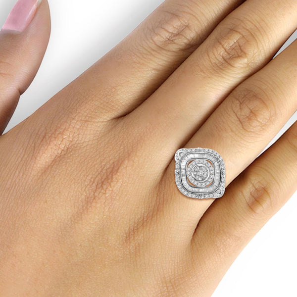 JewelonFire 1 Carat T.W. White Diamond Sterling Silver Ornate Multi-Halo Ring