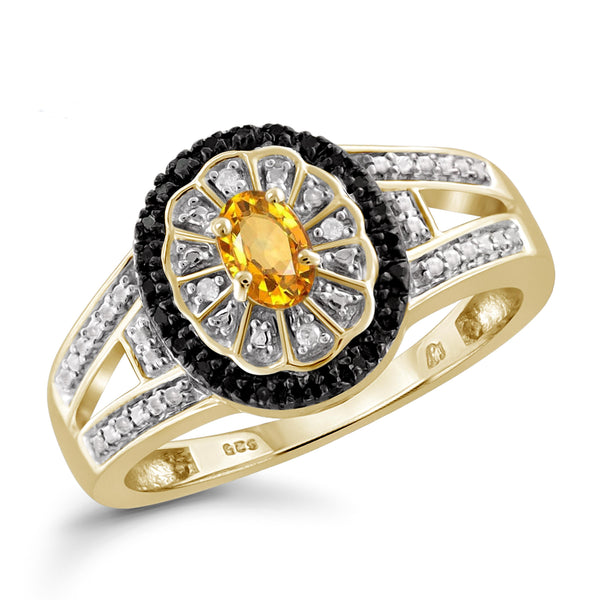JewelonFire 1/2 Carat T.G.W. Citrine And Black & White Diamond Accent Sterling Silver Ring - Assorted Colors