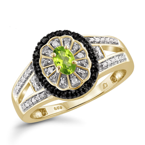 JewelonFire 1/2 Carat T.G.W. Peridot And Black & White Diamond Accent Sterling Silver Ring - Assorted Colors
