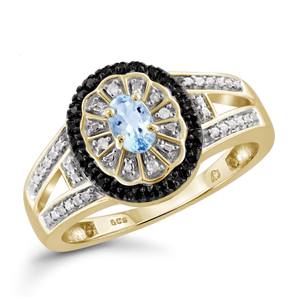 JewelonFire 1/2 Carat T.G.W. Sky Blue Topaz And Black & White Diamond Accent Sterling Silver Ring - Assorted Colors
