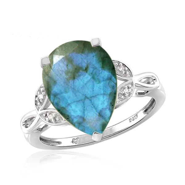 JewelonFire 4 1/5 Carat T.G.W. Labradorite And White Diamond Accent Sterling Silver Ring - Assorted Colors