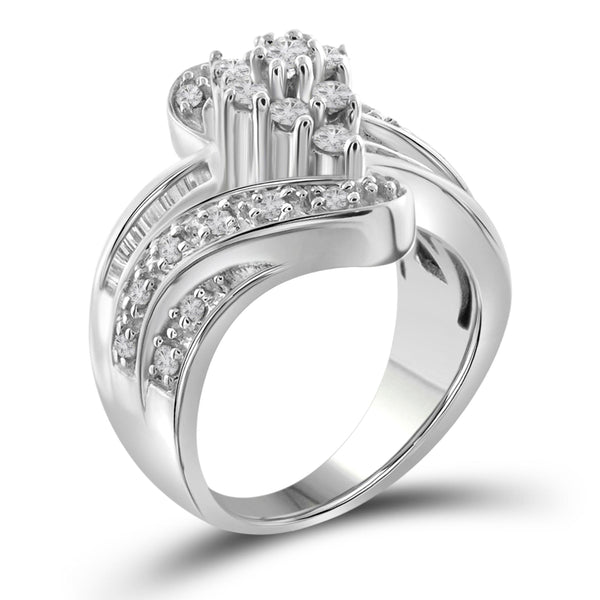 JewelonFire 1 Carat T.W. White Diamond Sterling Silver Swirl Ring