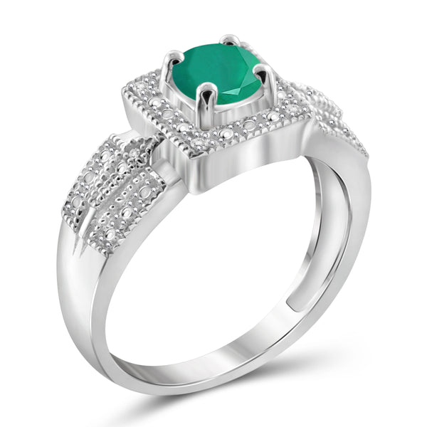 JewelonFire 1/2 Carat T.G.W. Emerald and White Diamond Accent Sterling Silver Ring- Assorted Colors