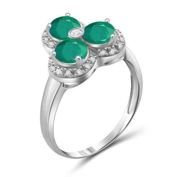 JewelonFire 1 1/3 Carat T.G.W. Emerald and White Diamond Accent Sterling Silver 3-Stone Ring- Assorted Colors