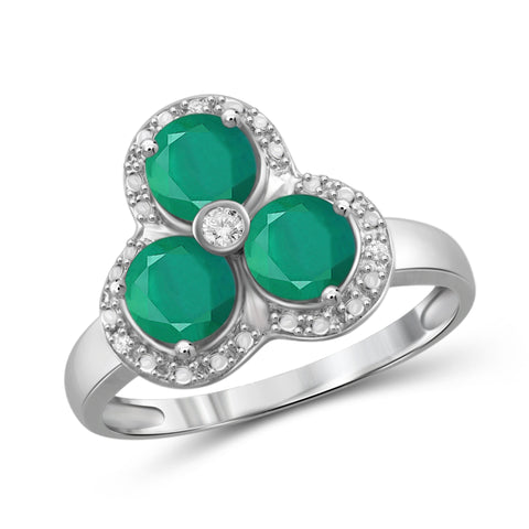 JewelonFire 1 1/3 Carat T.G.W. Emerald and White Diamond Accent Sterling Silver 3-Stone Ring- Assorted Colors