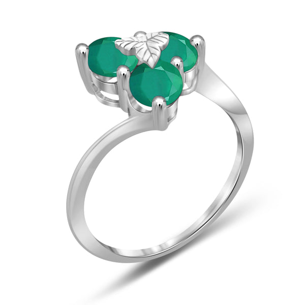 JewelonFire 1 1/3 Carat T.G.W. Emerald Sterling Silver 3-Stone Ring- Assorted Colors