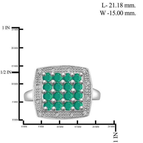 JewelonFire 1 Carat T.G.W. Emerald and White Diamond Accent Sterling Silver Ring- Assorted Colors