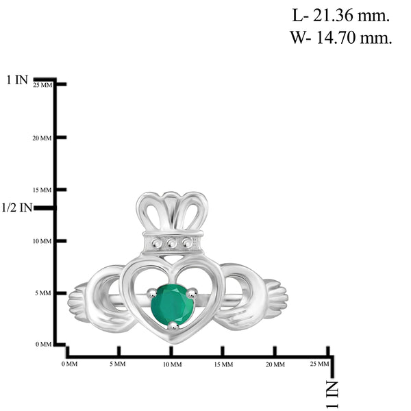 JewelonFire 1/4 Carat T.G.W. Emerald Sterling Silver Heart Crown Ring- Assorted Colors