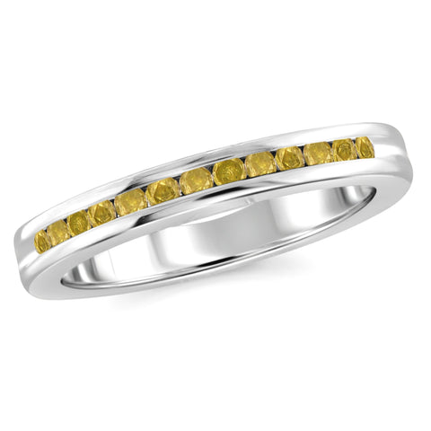 JewelonFire 1/4 Carat T.W. Yellow Diamond Sterling Silver Band Ring