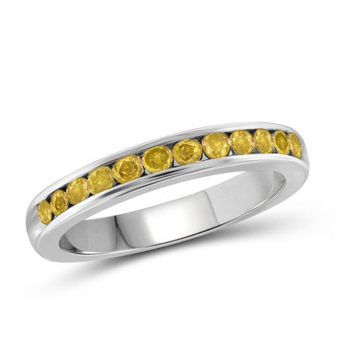 JewelonFire 1/2 Carat T.W. Yellow Diamond Sterling Silver Band Ring