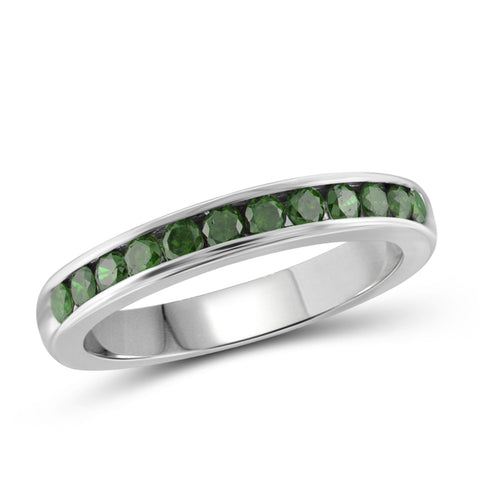 JewelonFire 1/2 Carat T.W. Green Diamond Sterling Silver Band Ring