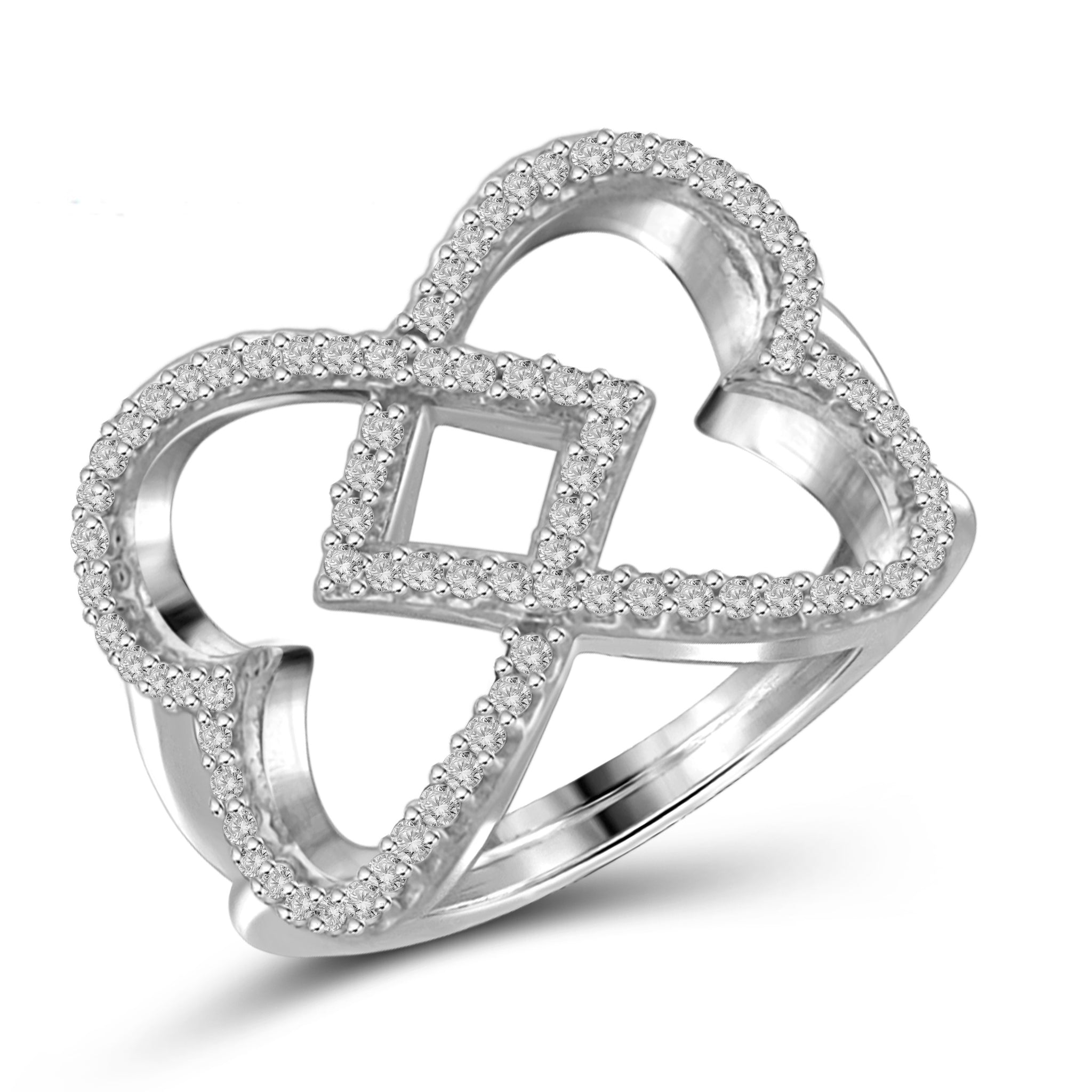 JewelonFire 1/4 Carat T.W. White Diamond Sterling Silver Heart Ring - Assorted Colors