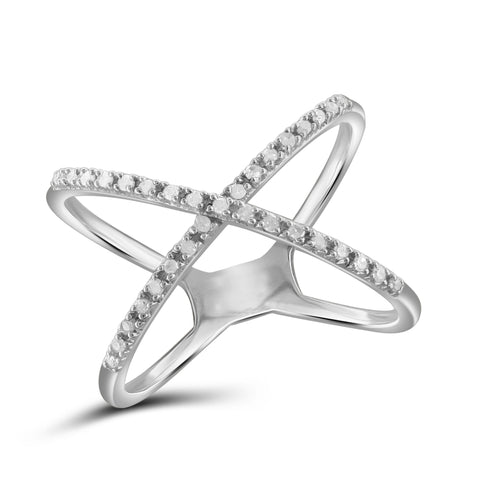 JewelonFire White Diamond Accent Sterling Silver "X" Shape Open Ring - Assorted Colors