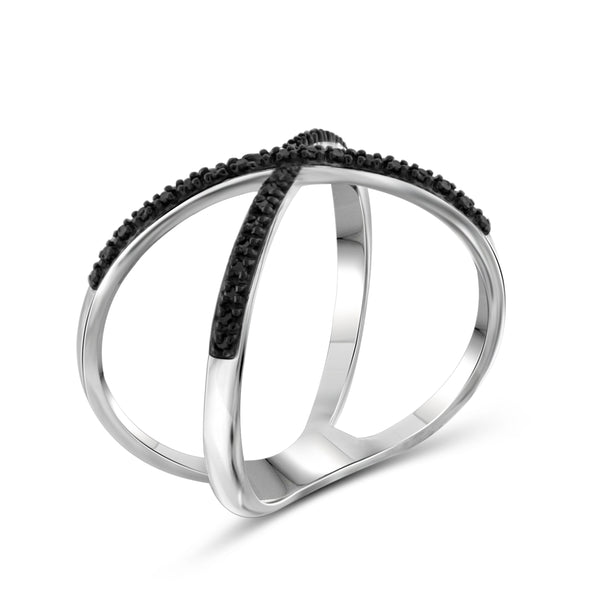 JewelonFire Black Diamond Accent Sterling Silver "X" Shape Open Ring - Assorted Colors