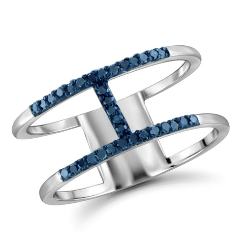 JewelonFire Blue Diamond Accent Sterling Silver "H" Ring