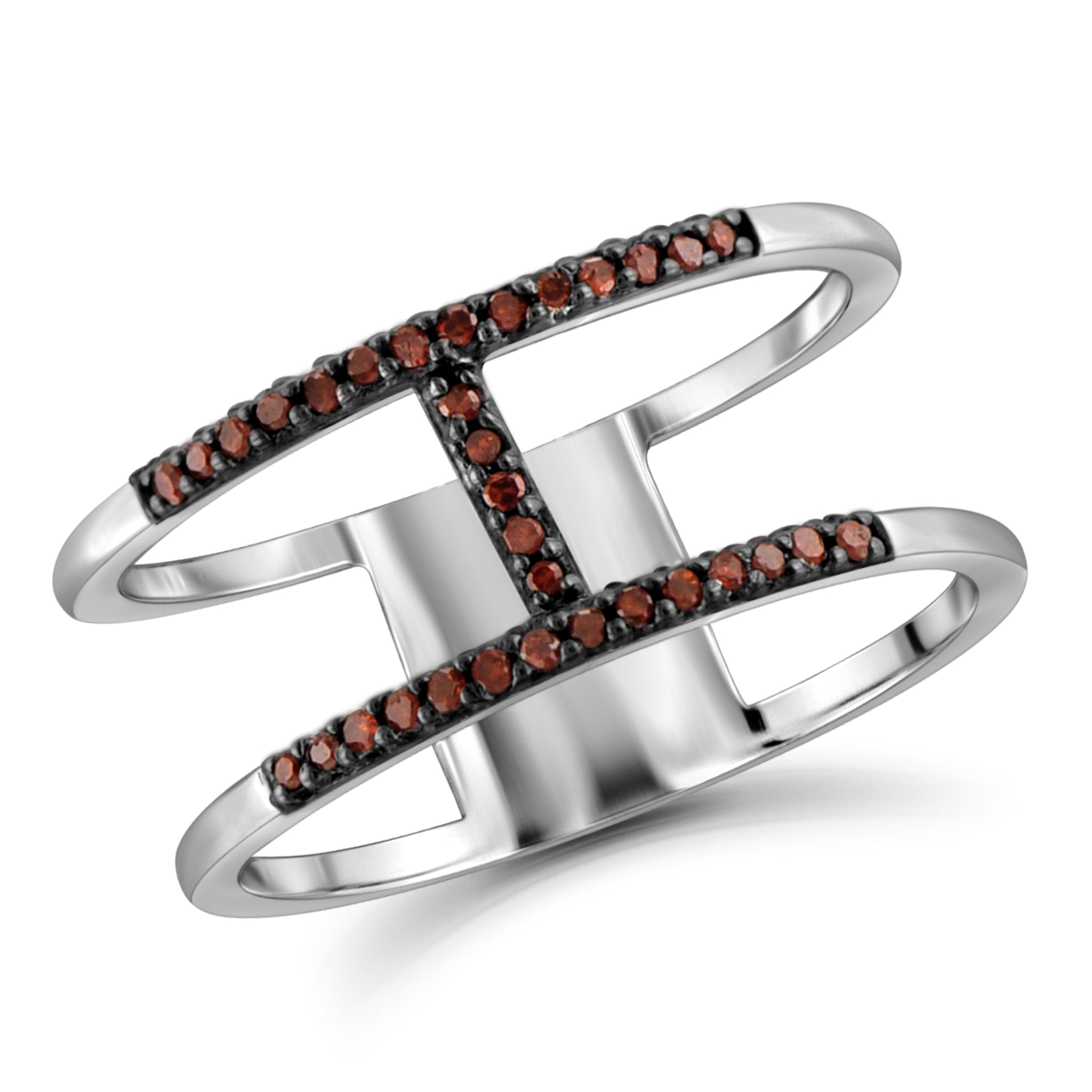 JewelonFire Red Diamond Accent Sterling Silver "H" Ring
