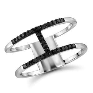 JewelonFire Black Diamond Accent Sterling Silver "H" Ring - Assorted Colors