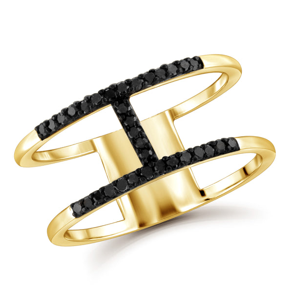 JewelonFire Black Diamond Accent Sterling Silver "H" Ring - Assorted Colors
