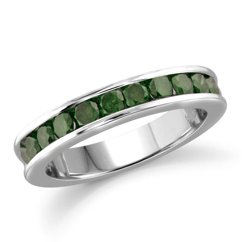 JewelonFire 1.00 Carat T.W. Green Diamond Sterling Silver Band Ring