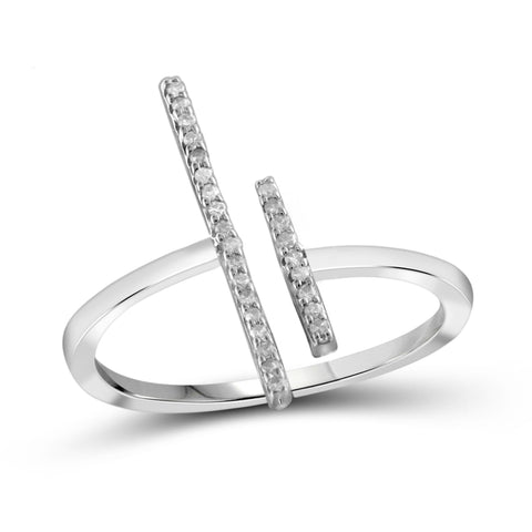 JewelonFire White Diamond Accent Sterling Silver Parallel Bar Ring - Assorted Colors