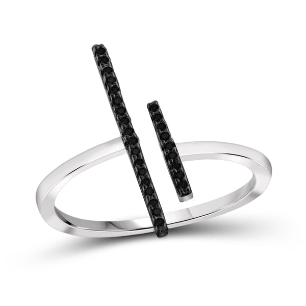 JewelonFire Black Diamond Accent Sterling Silver Parallel Bar Ring - Assorted Colors