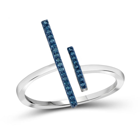 JewelonFire Blue Diamond Accent Sterling Silver Parallel Bar Ring