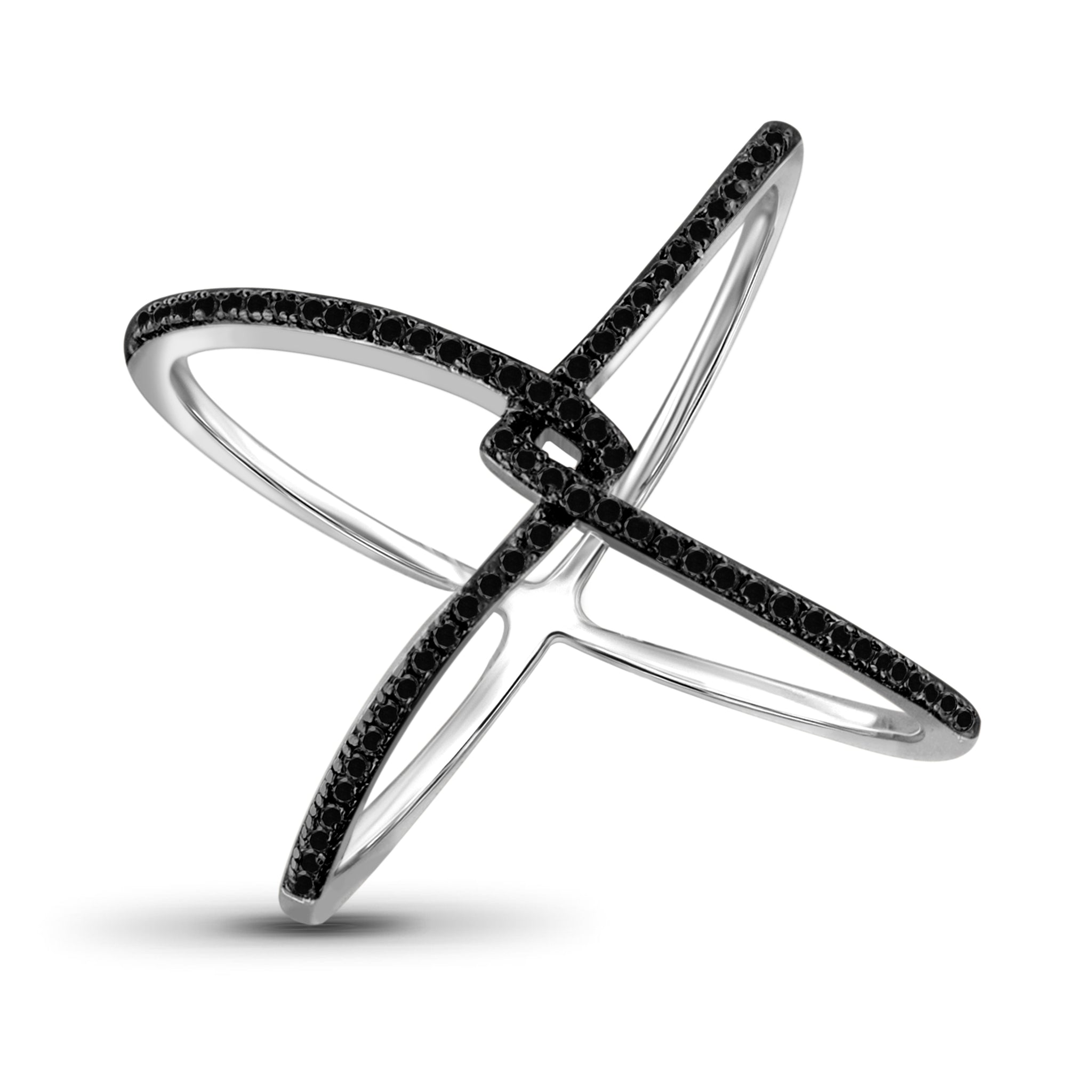 JewelonFire 1/7 Carat T.W. Black Diamond Sterling Silver "X" Ring - Assorted Colors