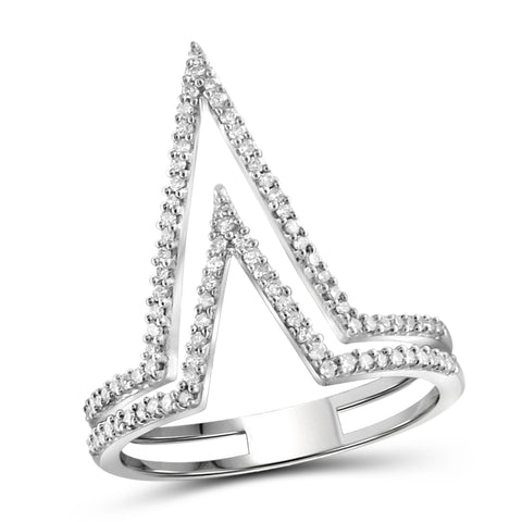 JewelonFire 1/4 Carat T.W. White Diamond Sterling Silver Triangle Shape Ring - Assorted Colors