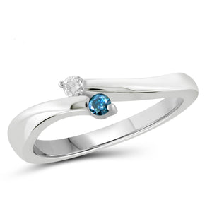 Jewelnova 1/10 Carat T.W. Blue And White Diamond 10K White Gold Promise Ring