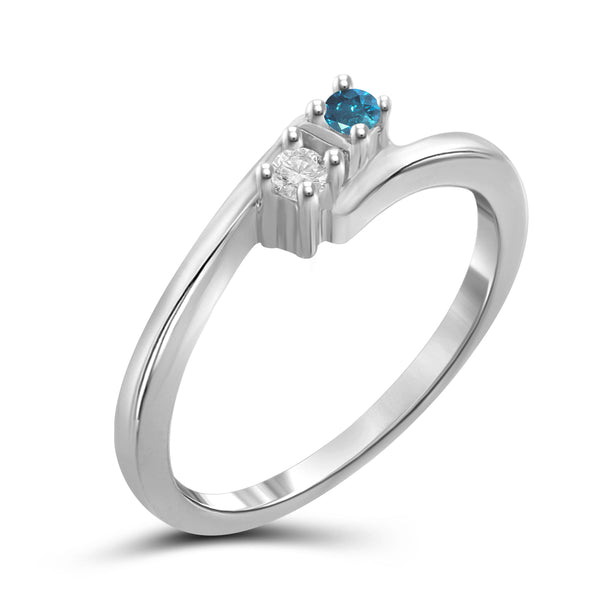 Jewelnova Blue And White Diamond Accent 10K White Gold Two Stone Engagement Ring