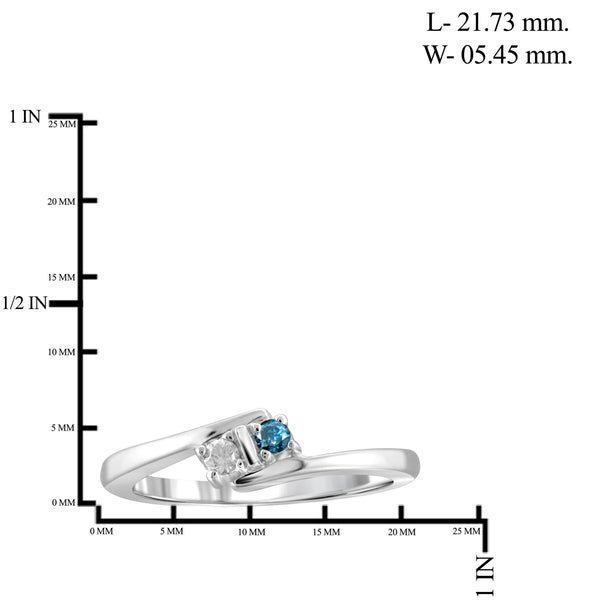 Jewelnova Blue And White Diamond Accent 10K White Gold Two Stone Engagement Ring