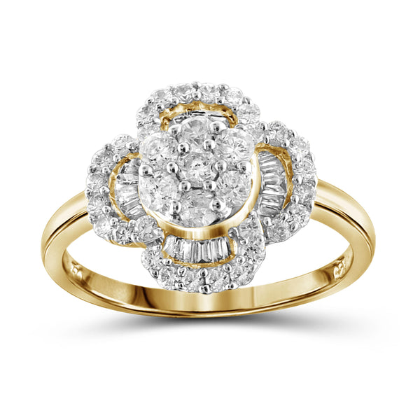 Jewelnova 1.00 Carat T.W. White Diamond 10K Gold Clover Ring - Assorted Colors