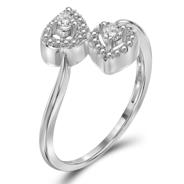 Jewelnova 1/10 Carat T.W. White Diamond 10K Gold Two Stone Heart Ring - Assorted Colors