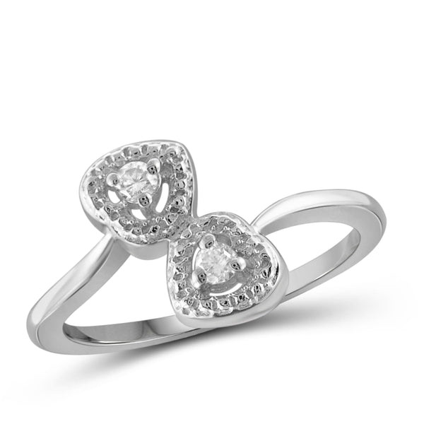 Jewelnova 1/10 Carat T.W. White Diamond 10K Gold Two Stone Heart Ring - Assorted Colors