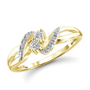 Jewelnova 1/7 Carat T.W. White Diamond 10K Yellow Gold Two Stone Ring