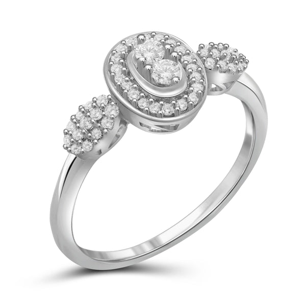 Jewelnova 1/4 Carat T.W. White Diamond 10K Gold Two Stone Halo Ring - Assorted Colors