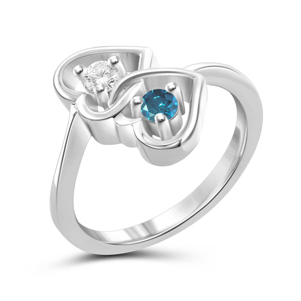 Jewelnova 1/4 Carat T.W. Blue And White Diamond 10K White Gold Two Stone Engagement Ring
