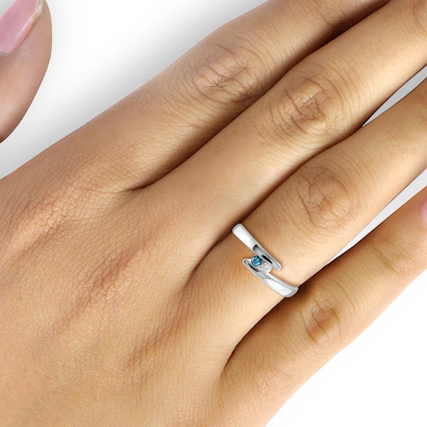 Jewelnova 1/4 Carat T.W. Blue And White Diamond 10K White Gold Two Stone Engagement Ring
