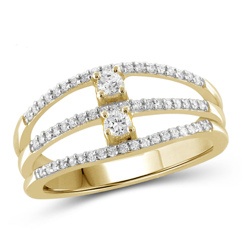 Jewelnova 1/3 Carat T.W. White Diamond 10K Yellow Gold Two Stone Cocktail Ring