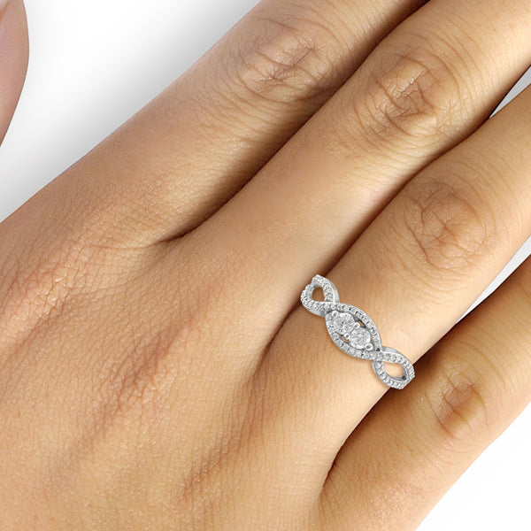 Jewelnova 1/3 Carat T.W. White Diamond 10K White Gold Two Stone Engagement Ring - Assorted Colors