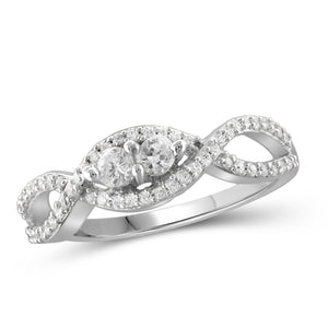 Jewelnova 1/3 Carat T.W. White Diamond 10K White Gold Two Stone Engagement Ring - Assorted Colors