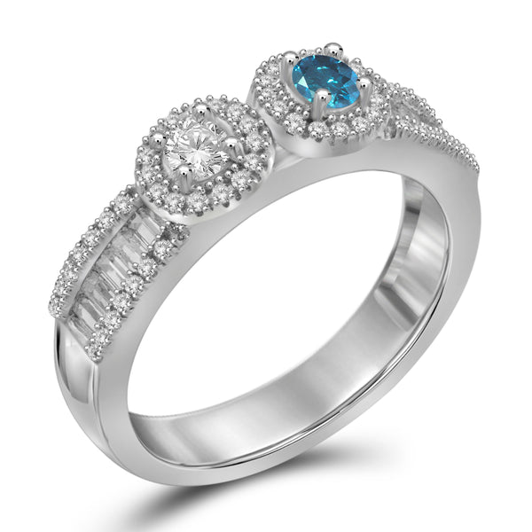 Jewelnova 1/2 Carat T.W. Blue White Diamond 10k White Gold Two Stone Bridal Ring